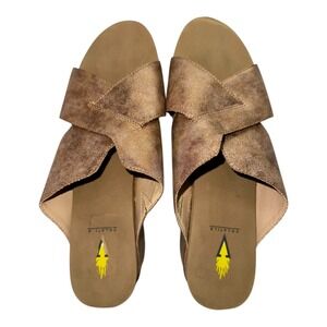 Volatile Cork Wedge‎ Slide Sandals Metallic Bronze Boho Comfort Womens 10